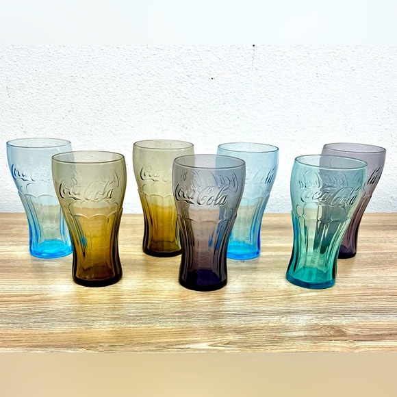 Original 1960 Coca-Cola 17 oz. Drinking glasses Sea Green/Blue/Purple/Amber - Picture 1 of 5